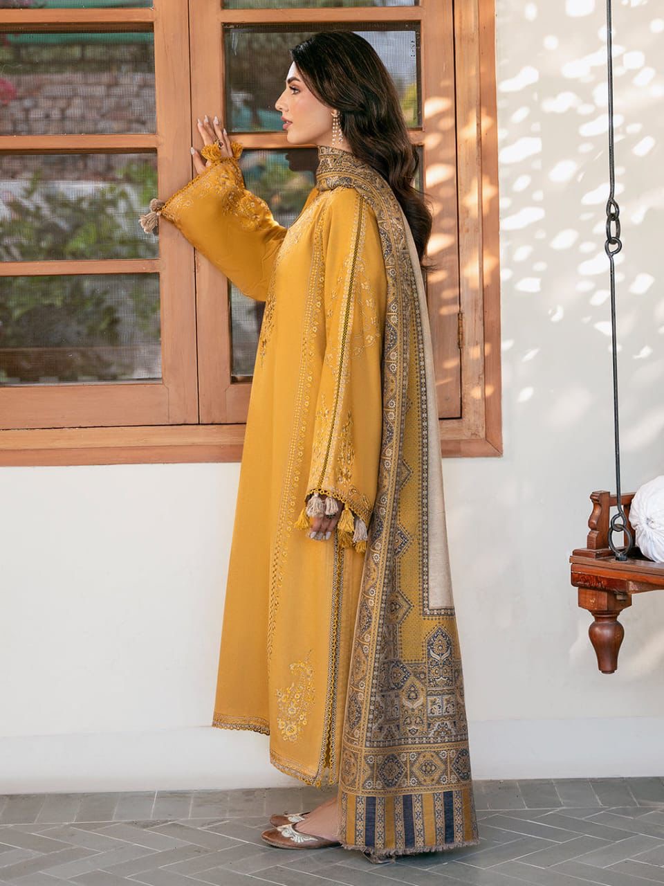IZEL - 3PC DHANAK EMBROIDERED SHIRT WITH TWILL PRINTED SHAWL AND TROUSER